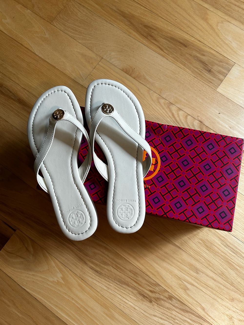 Tory Burch Bleach & Gold Pearce Thong Sandals
